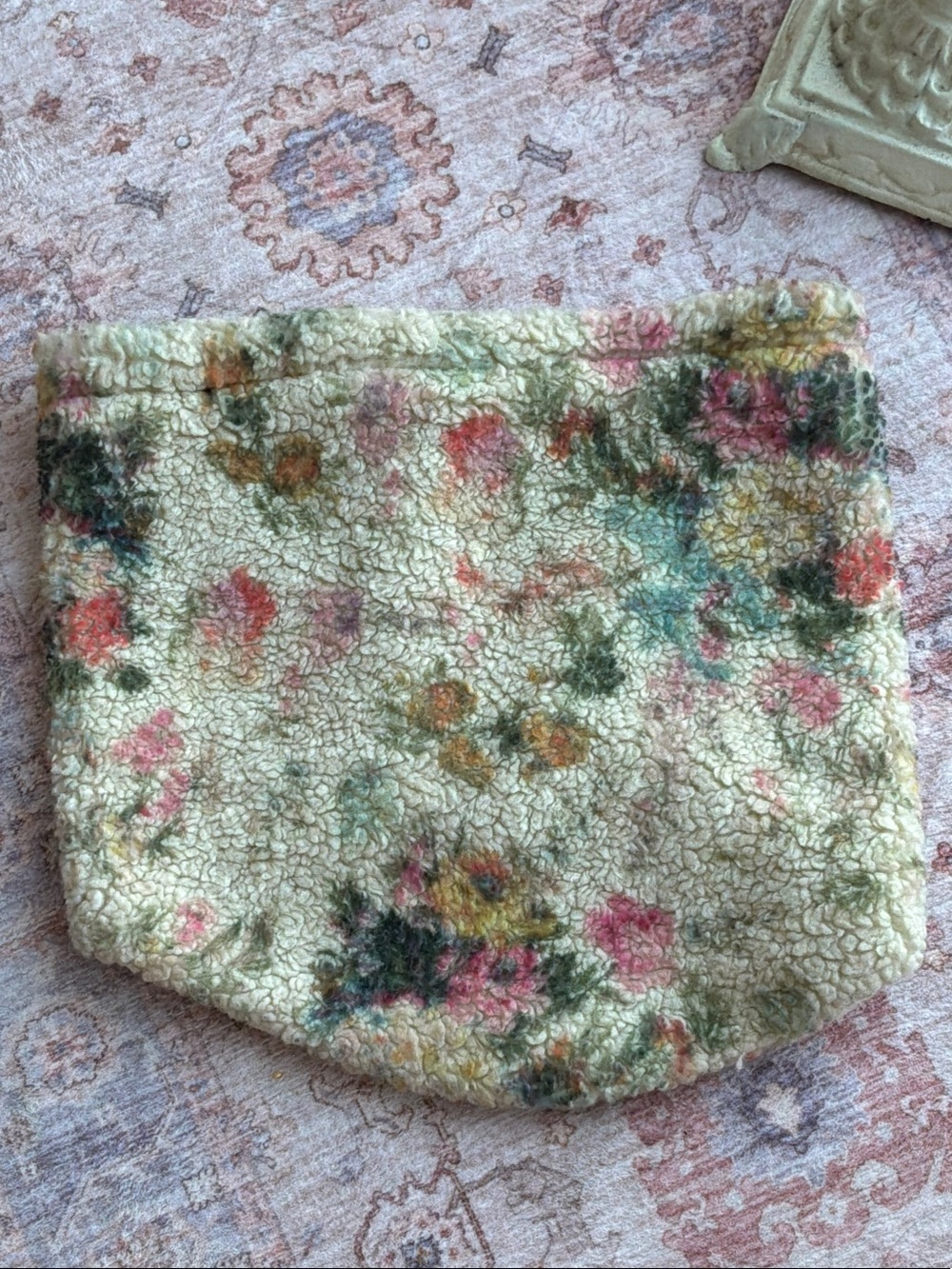 Anthropologie Floral Sherpa Pouch - Cream, Pink, Green, Gold scarf